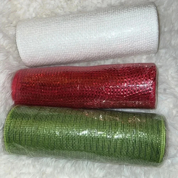 NEW DECORATIVE POLYPRO MESH RIBBON - RED WHITE GREEN - Picture 6 of 7